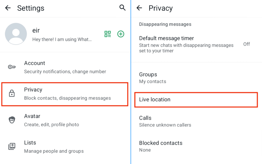Turn Off Live Location On WhatsApp